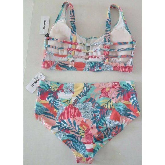 Hurley HRXP22038 Women's Sz 2XL Tropical Design 2-Piece High Waisted Bikini Set - Picture 2 of 7